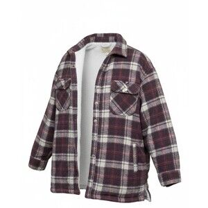 Wilderness Sherpa Flannel Shacket Large Red Plaid Mens Cabincore Distressed 2000